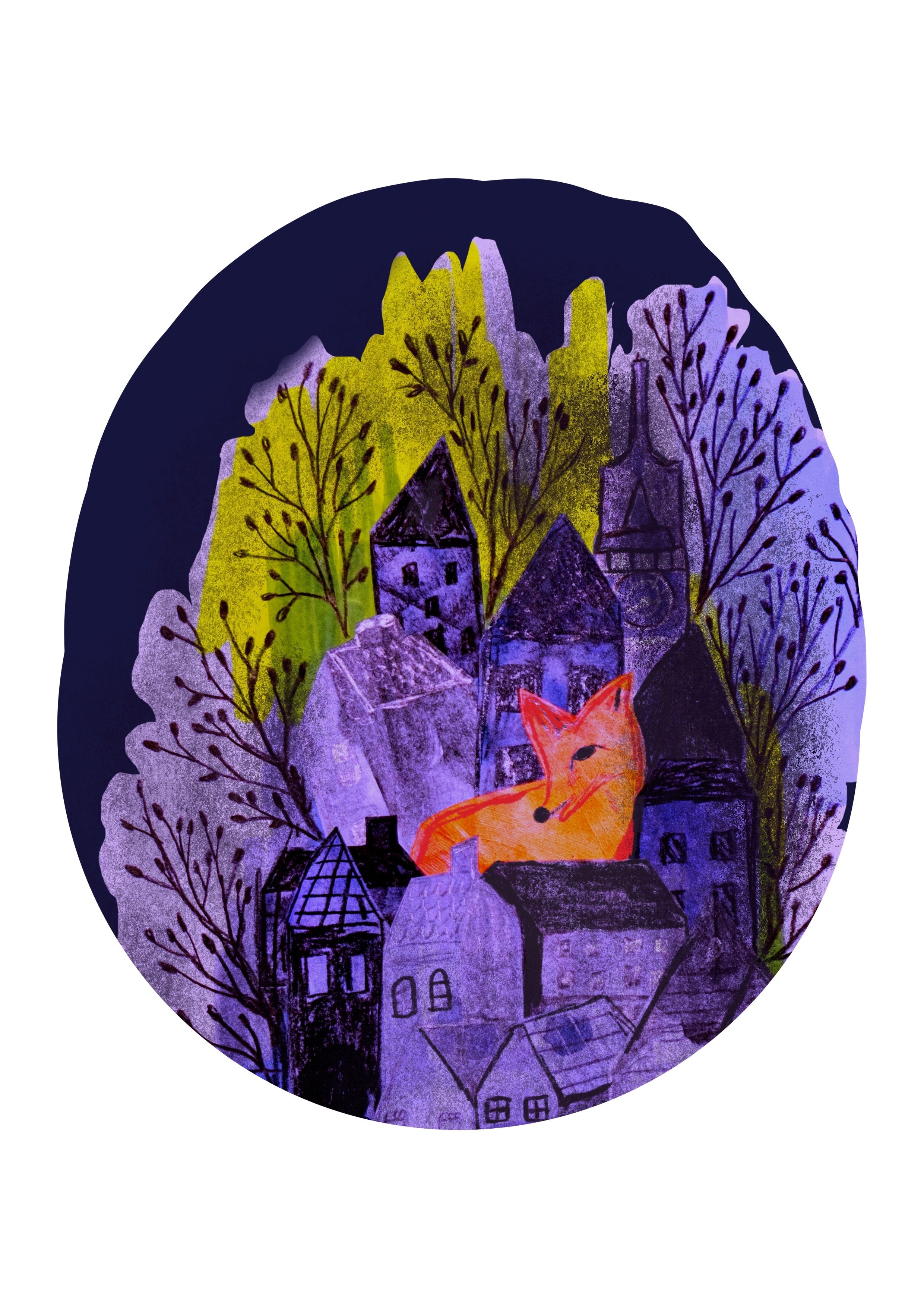 Night Fox (Collage Landscapes) Greetings Card (7x5 inches)