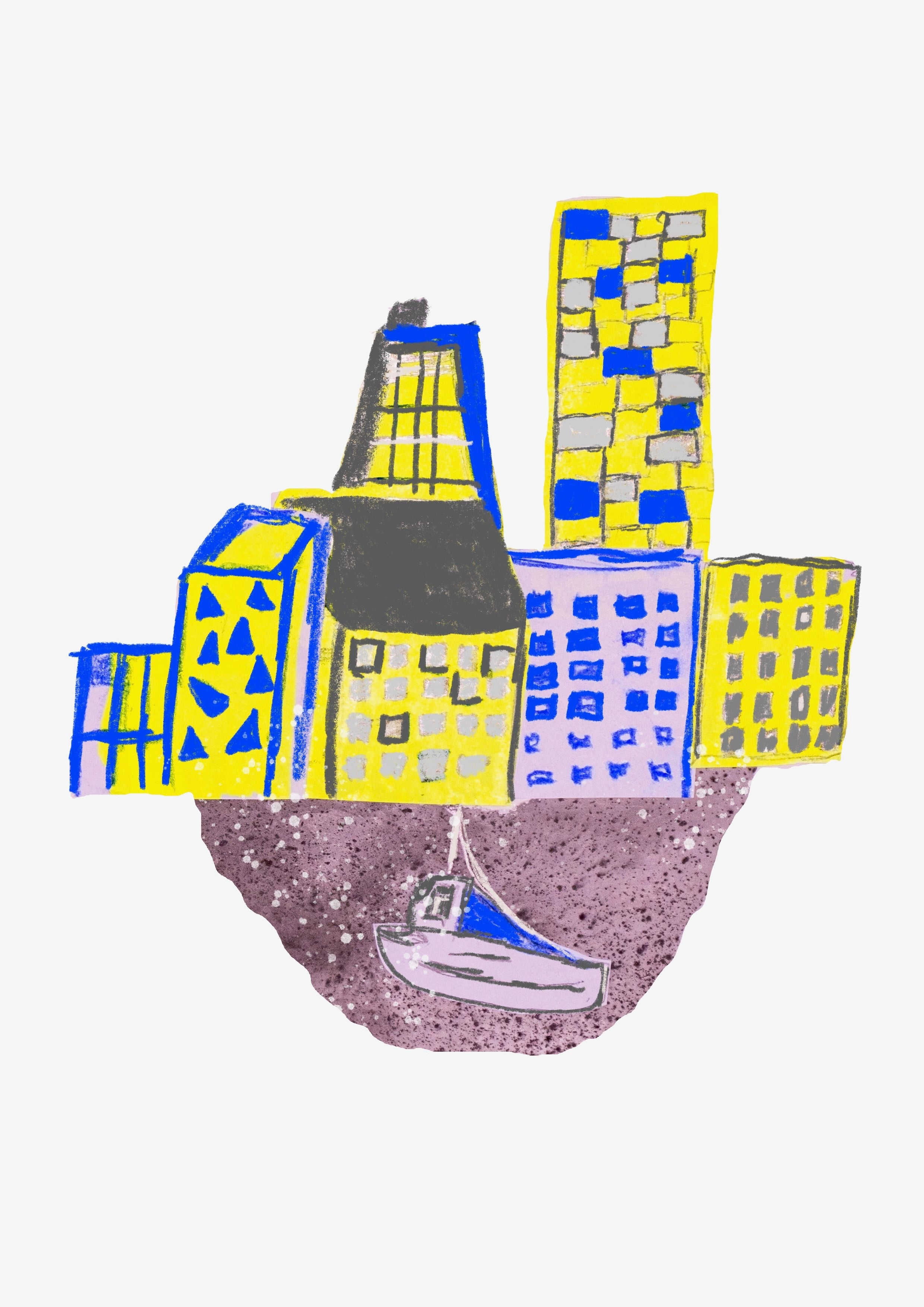 Sleeping Boat (Collage Landscapes) Greetings Card (7x5 inches)