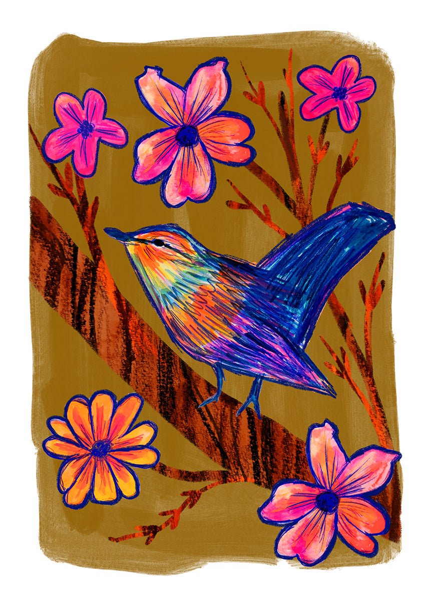 Bird with Flowers (Sketching Autumn) Greeting Card
