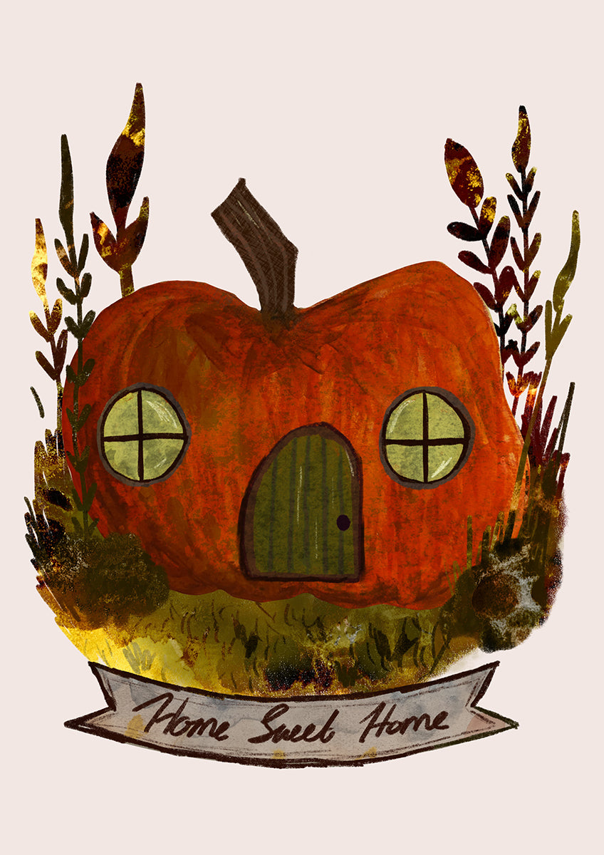 Pumpkin House "Home Sweet Home"" (Retro Storybook) Greeting Card