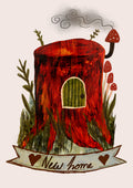 Tree Stump House "New Home" (Retro Storybook) Greeting Card