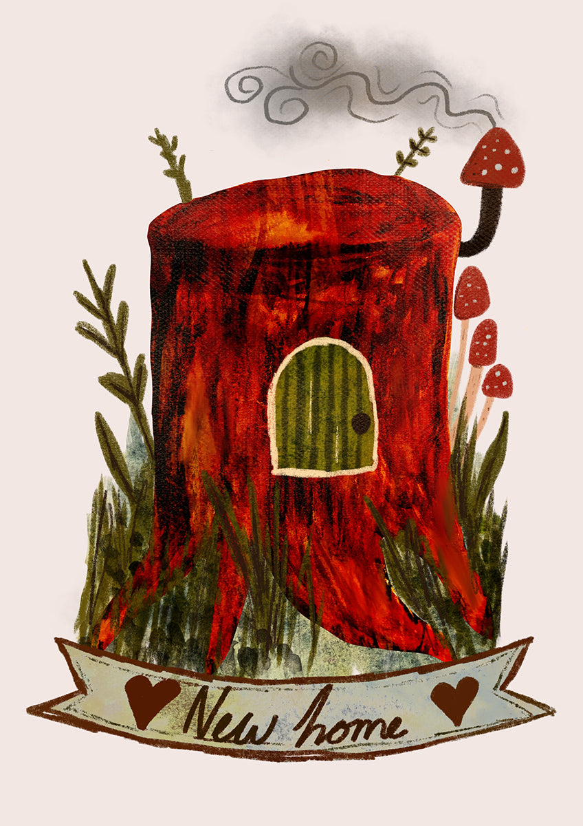 Tree Stump House "New Home" (Retro Storybook) Greeting Card
