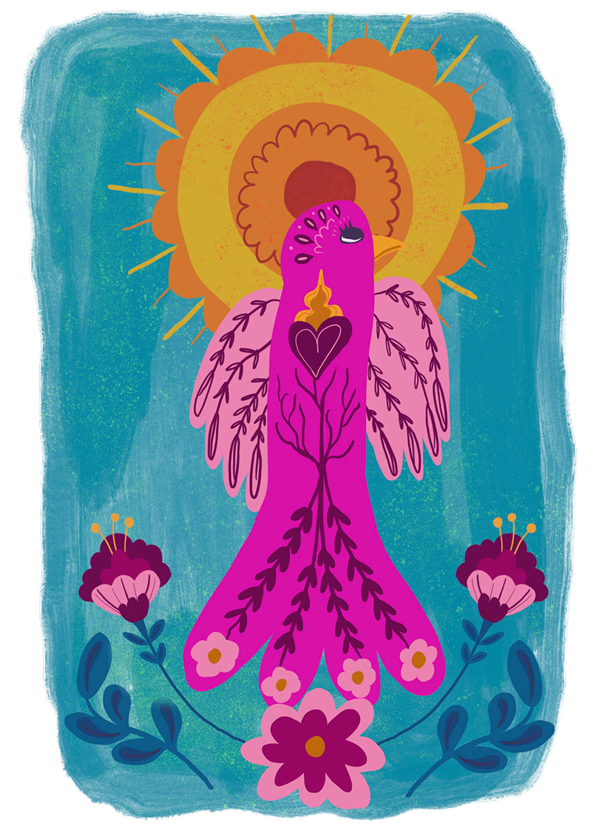 Sunbird with Flowers (Neo Folk) Print