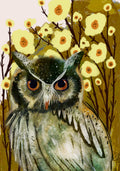 Owl & Flowers (Retro Storybook) Print