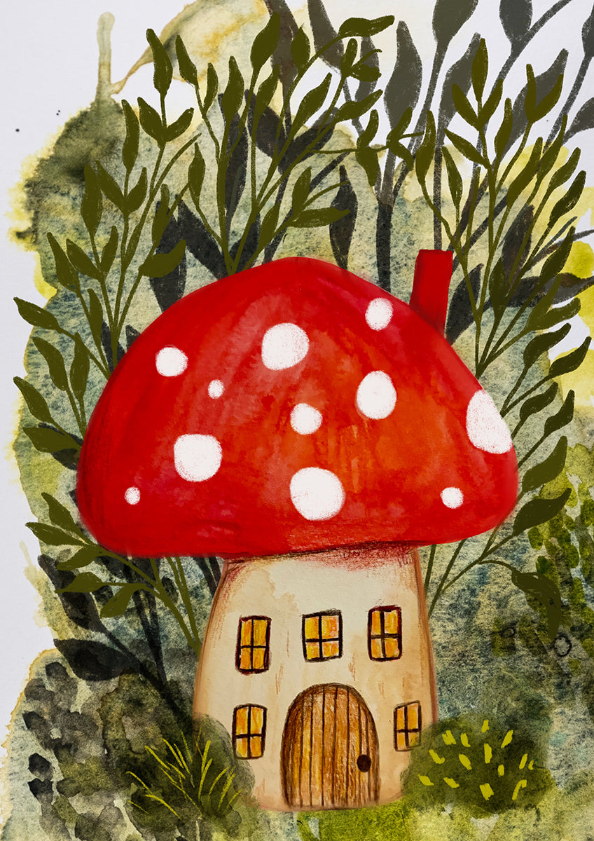 Toadstool House (Retro Storybook) Print