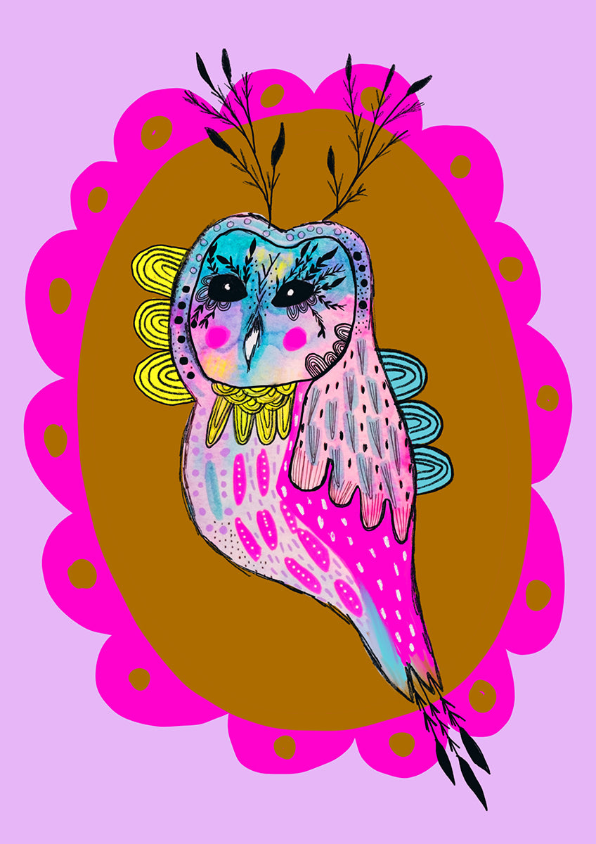 Whimsical Antler Owl Print