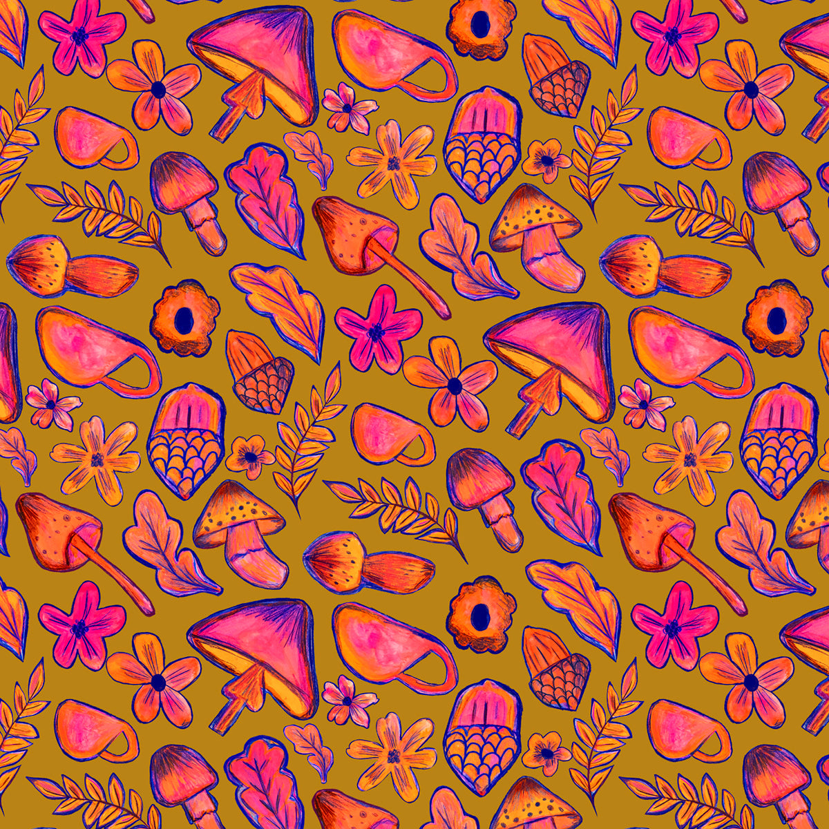 Sketching Autumn Wrapping Paper, Chartreuse (50x70cm)
