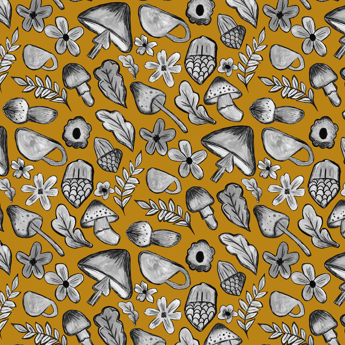 Sketching Autumn Wrapping Paper, Mono Chartreuse (50x70cm)