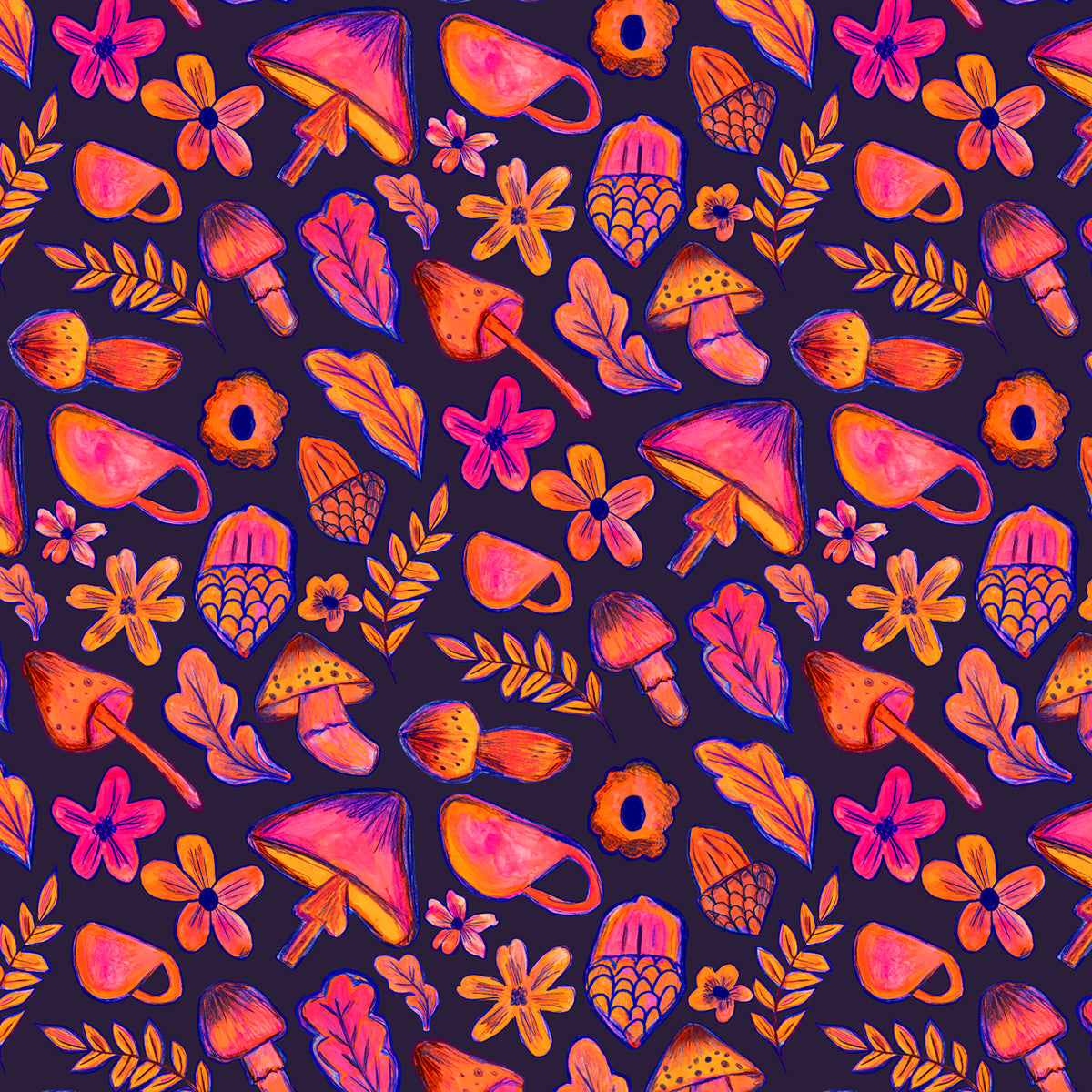 Sketching Autumn Wrapping Paper, Deep Purple (50x70cm)