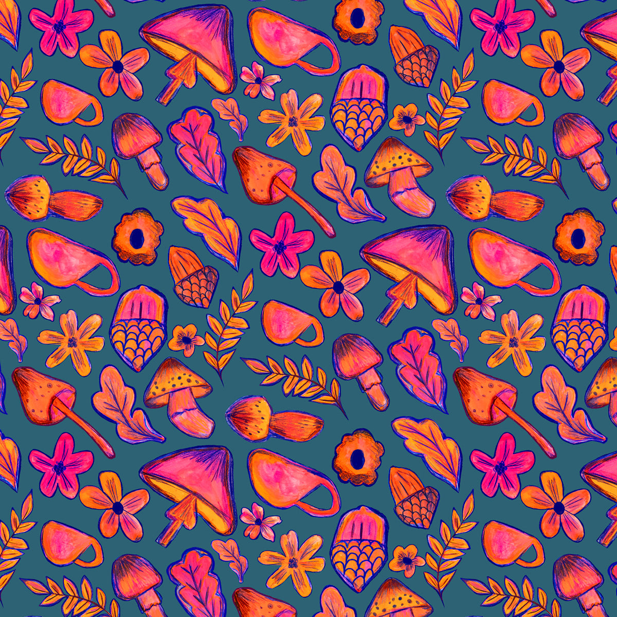 Sketching Autumn Wrapping Paper, Teal (50x70cm)