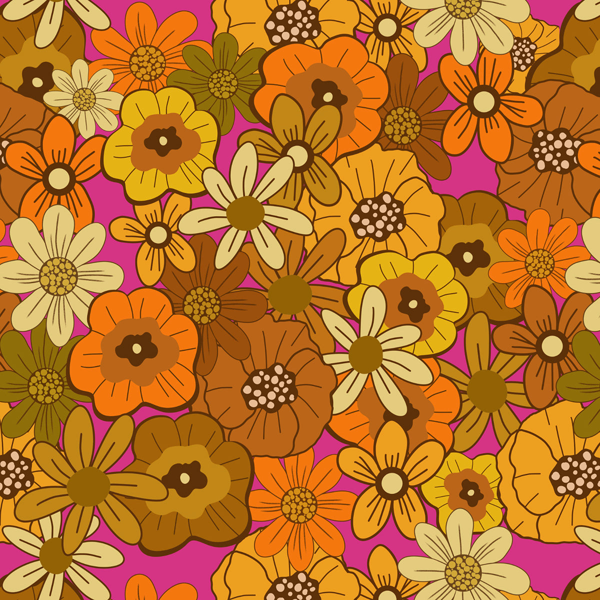 Retro Flower Power Wrapping Paper, Pink (50x70cm)