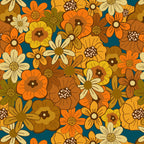 Retro Flower Power Wrapping Paper, Teal (50x70cm)