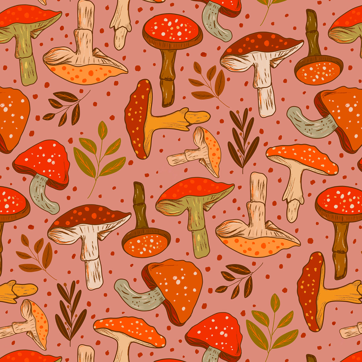 Retro Mushrooms Wrapping Paper, Blush Pink (50x70cm)