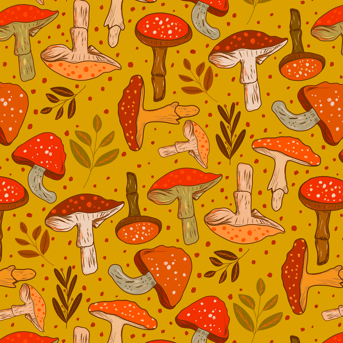 Retro Mushrooms Wrapping Paper, Goldenrod Yellow (50x70cm)