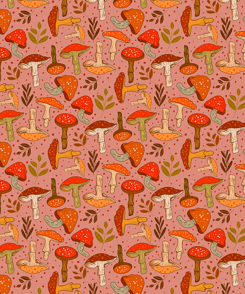Retro Mushrooms Wrapping Paper, Blush Pink (50x70cm)