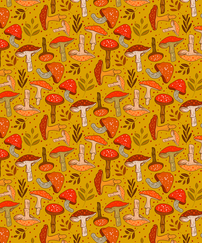 Retro Mushrooms Wrapping Paper, Goldenrod Yellow (50x70cm)
