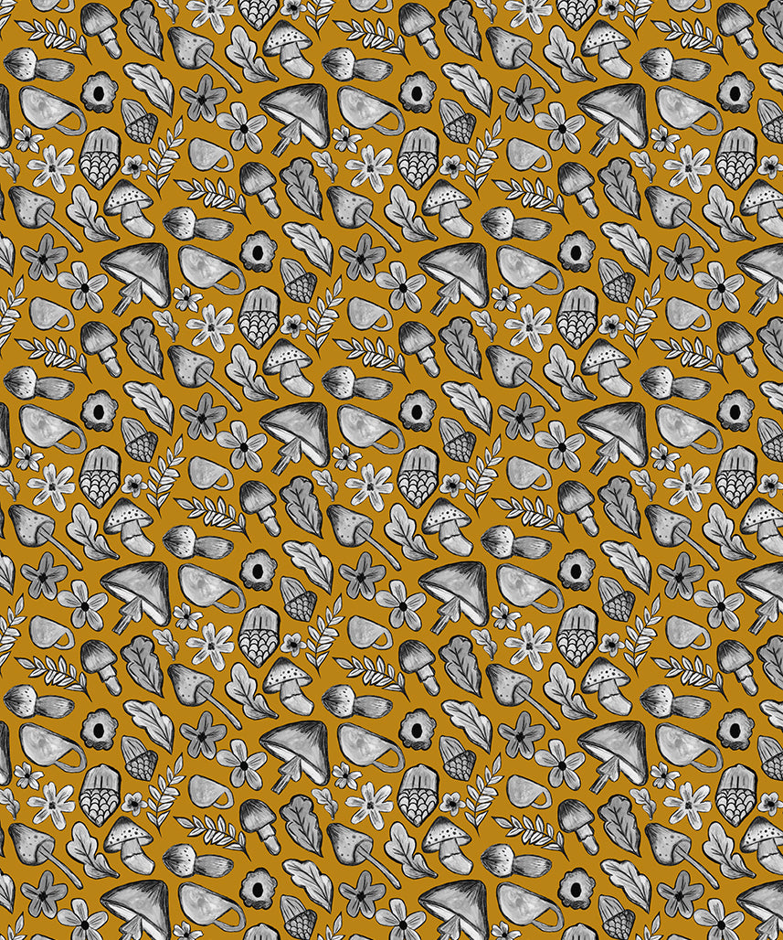 Sketching Autumn Wrapping Paper, Mono Chartreuse (50x70cm)