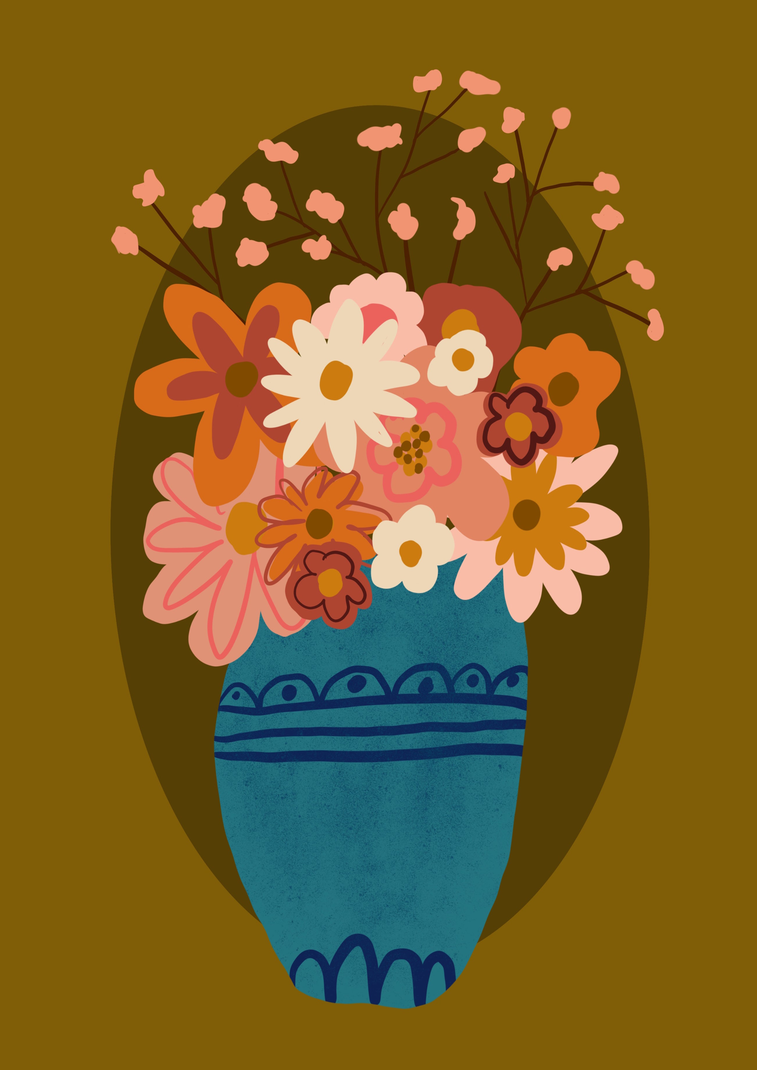 Flowers 3 (Neo Folk) Greetings Card (7x5 inches)