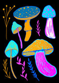 Neon Mushrooms Greetings Card (7x5 inches)