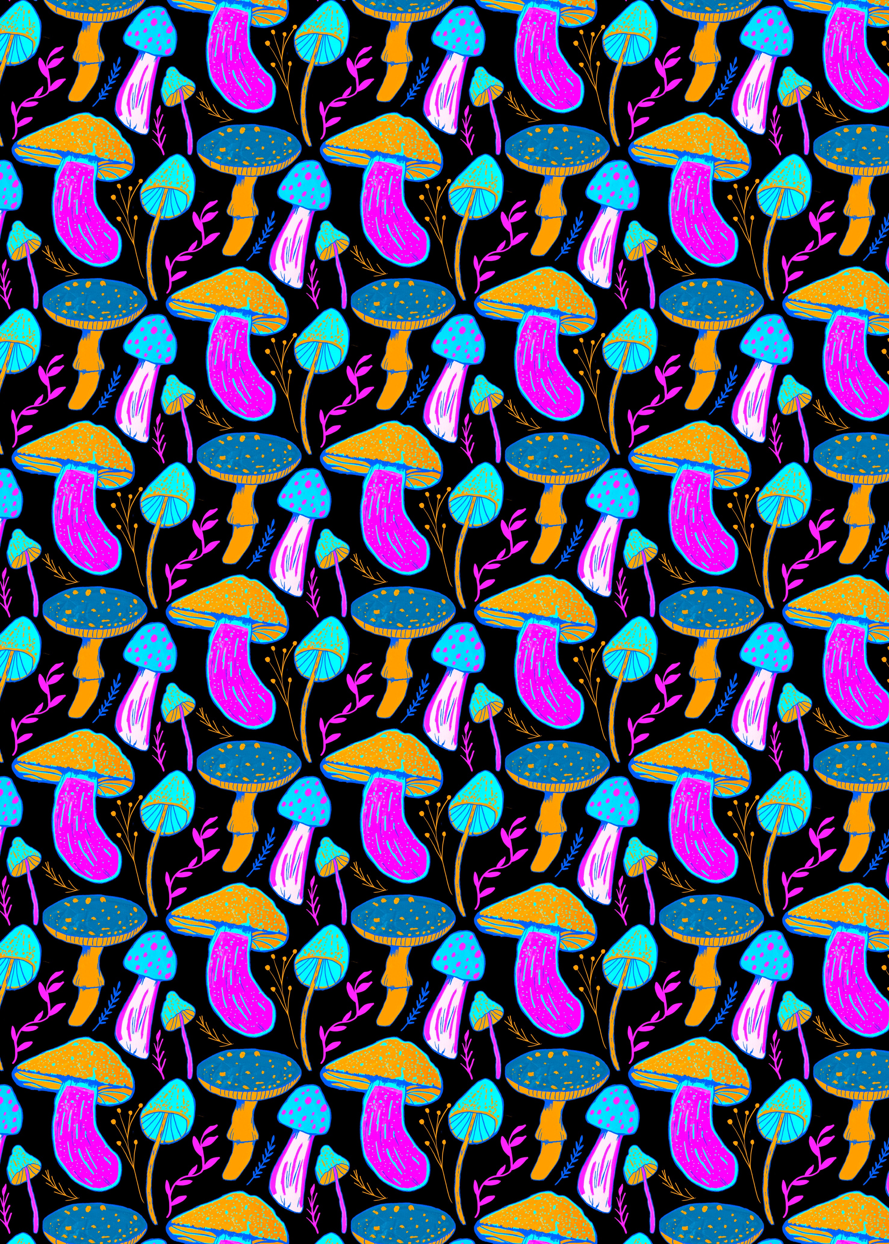 Neon Mushrooms Wrapping Paper (50x70cm)