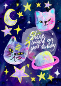 Shine Bright Space Kitties Greetings Card (7x5 inches)