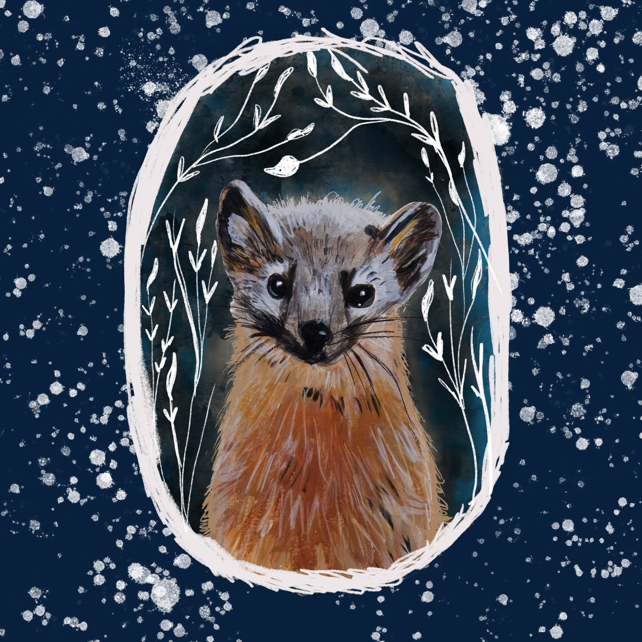 Winter Pine Marten Greetings Card (5.5x5.5 inches)